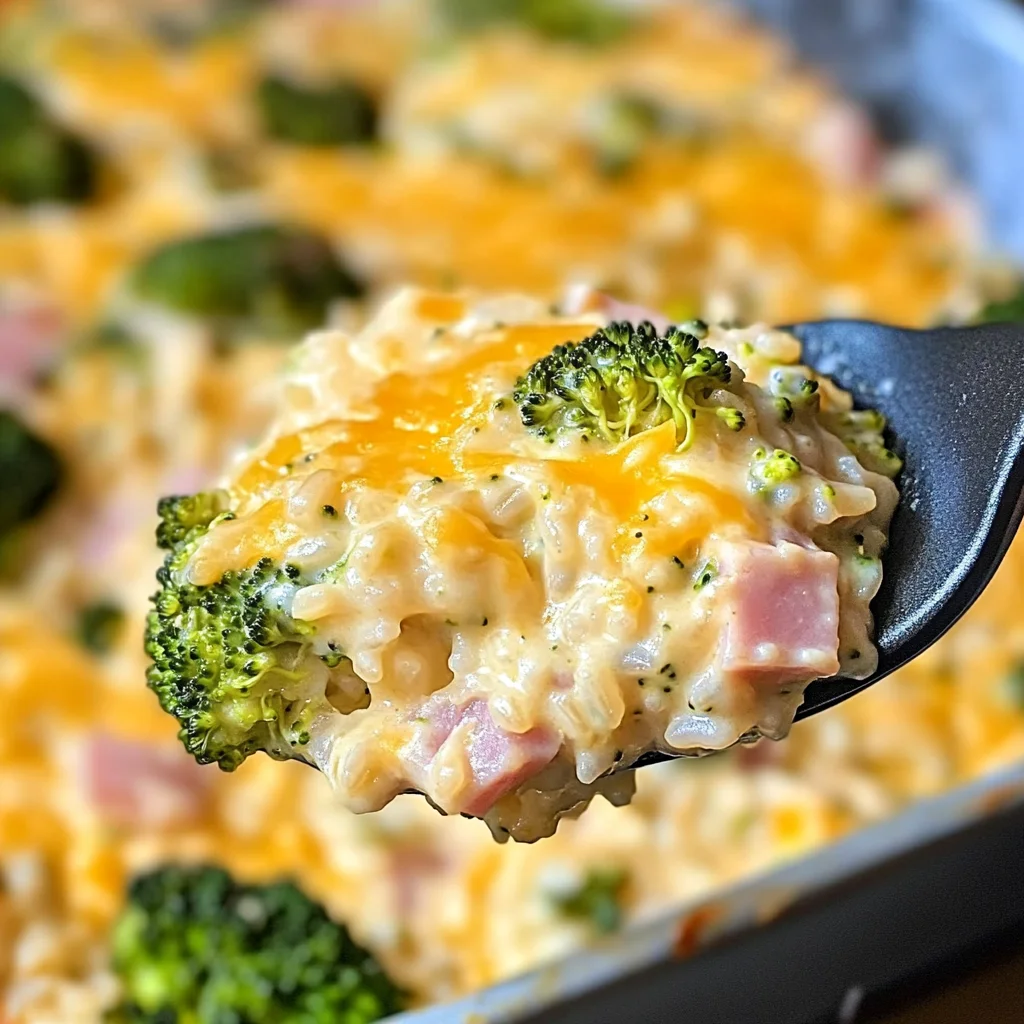 Cheesy Low Carb Broccoli Rice Casserole with Ham