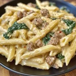 Easy Creamy Garlic Penne With Sausage & Spinach
