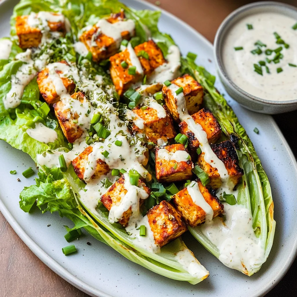 Grilled Romaine with Buffalo Tofu and Tahini Ranch