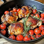 Keto Skillet Balsamic Tomato and Herb Chicken Thighs