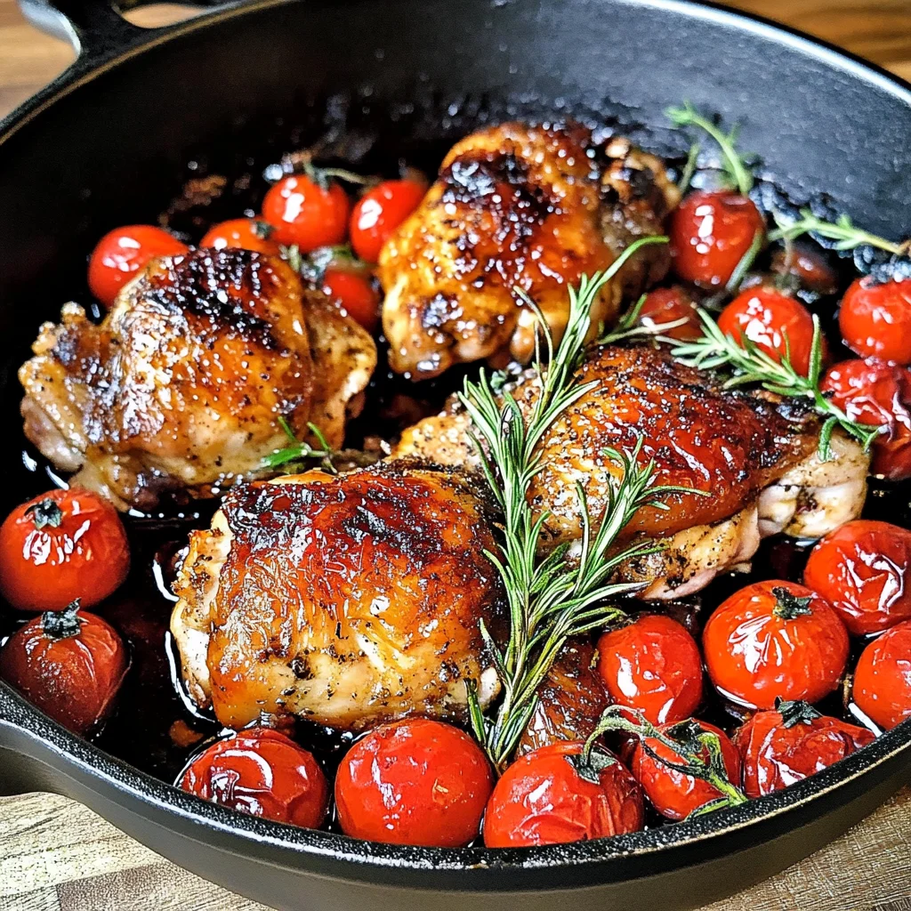 Keto Skillet Balsamic Tomato and Herb Chicken Thighs