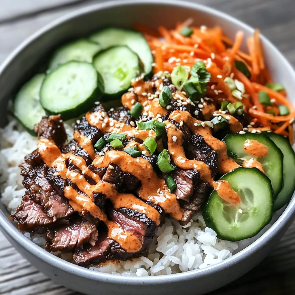 Korean BBQ Steak Rice Bowls with Spicy Cream Sauce