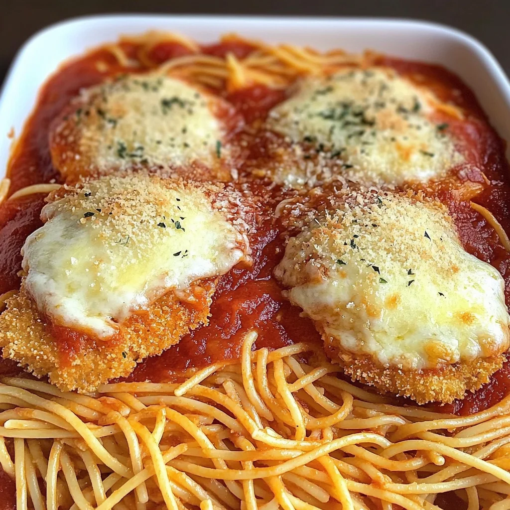 Lazy Chicken Parmesan Baked Spaghetti