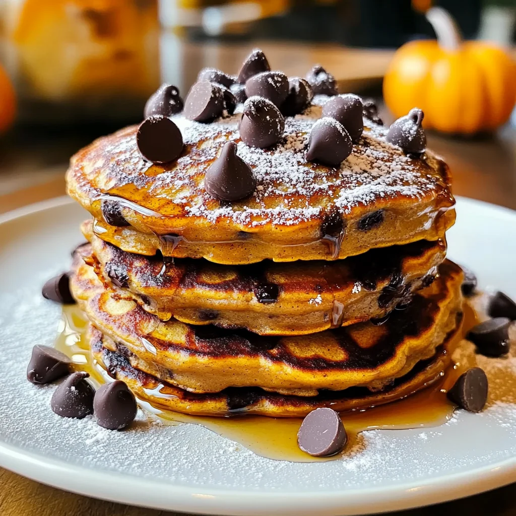 Fluffy Pumpkin Chocolate Chip Pancakes