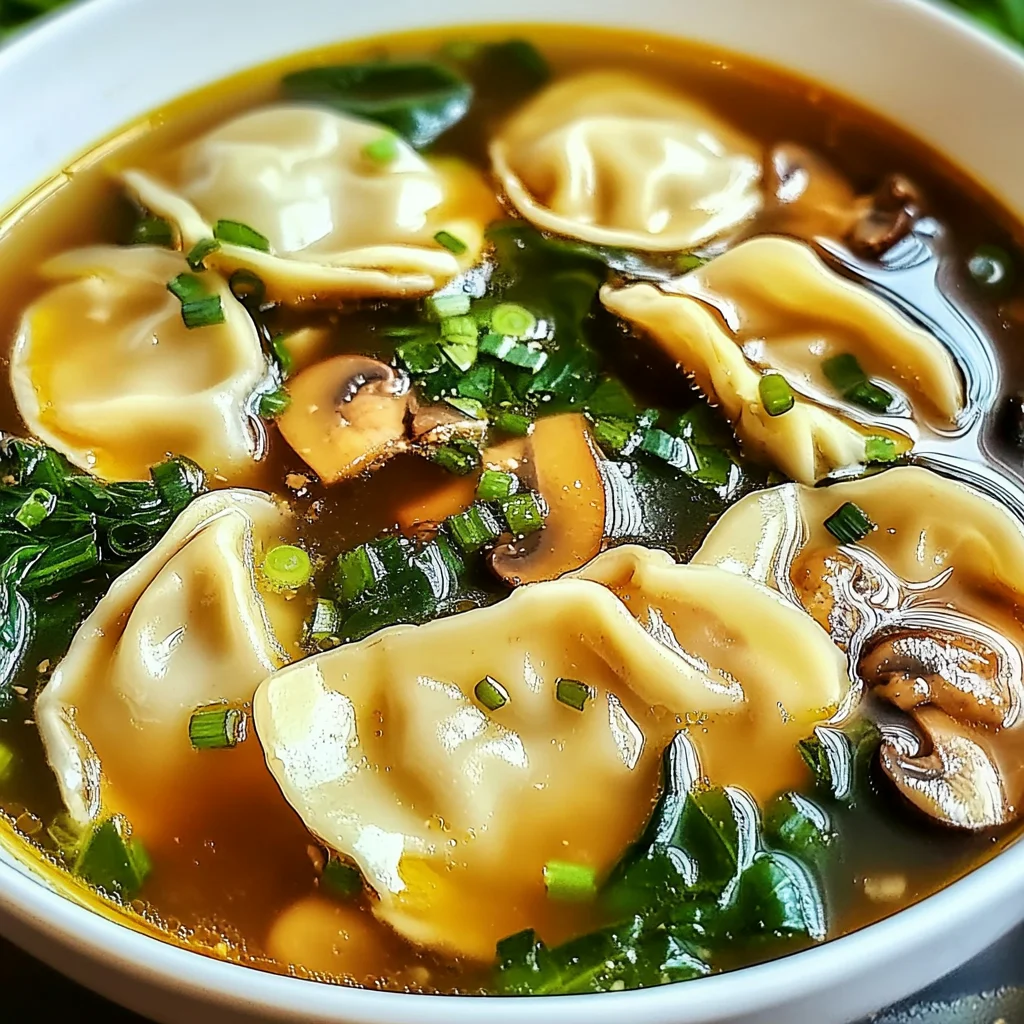 Hearty Potsticker Soup with Mushrooms & Bok Choy