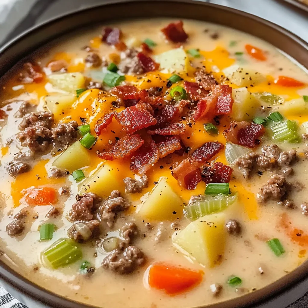 Homemade Cheeseburger Soup with Baby Potatoes