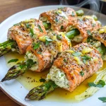 Asparagus and Lemon Basil Ricotta Stuffed Salmon Rolls with Lemon Sauce