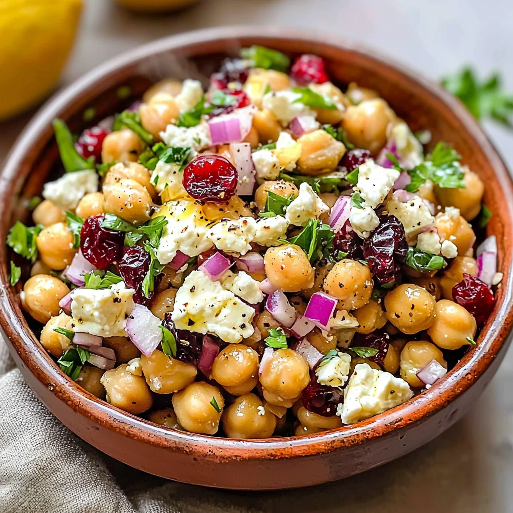 Feta & Cranberry Chickpeas with Lemon Vinaigrette – The Best 10-Minute Zesty Salad