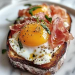 Fried Egg Yolk, Burrata and Prosciutto Toast