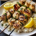 Greek Chicken Skewers with Lemon Rice