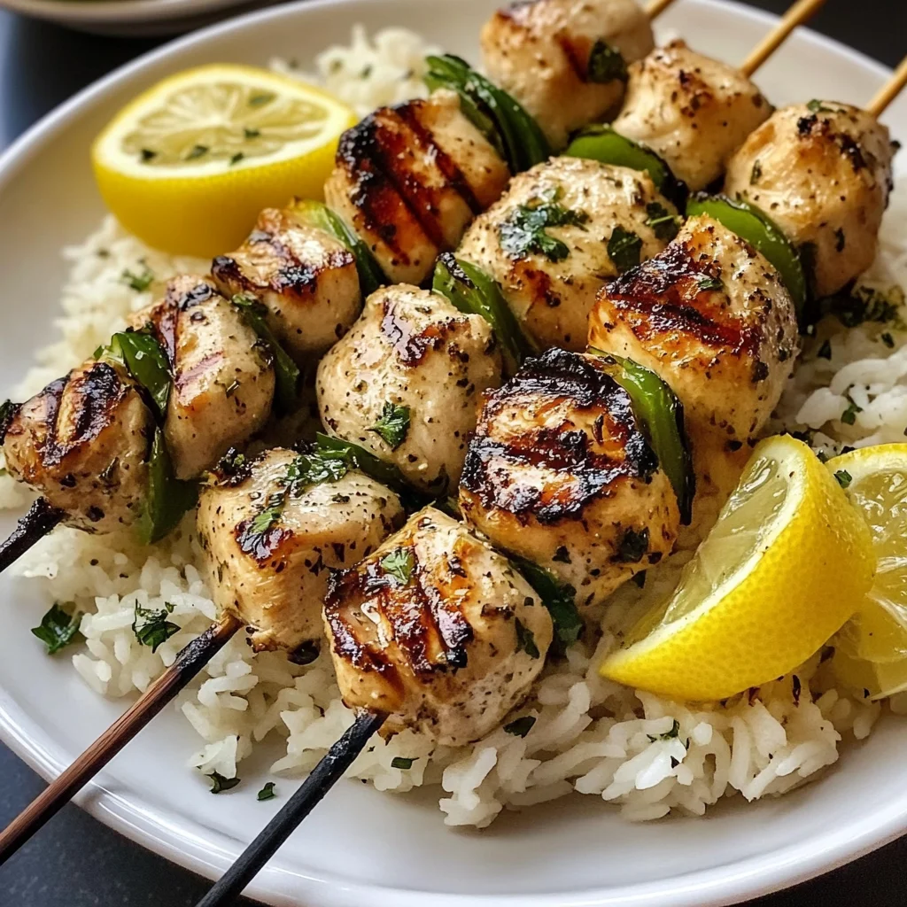Greek Chicken Skewers with Lemon Rice