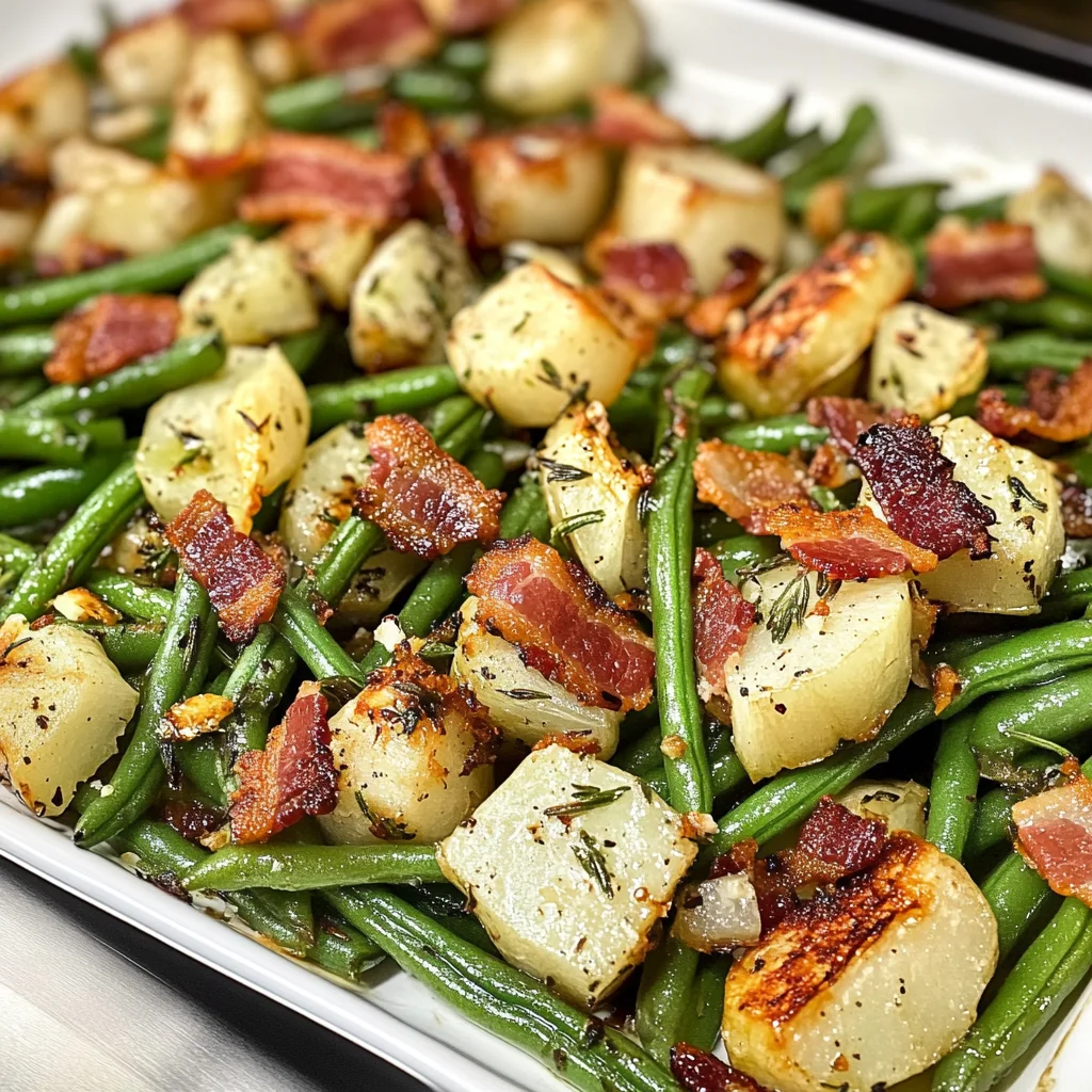 Keto Roasted Garlic Turnips and Green Beans with Bacon