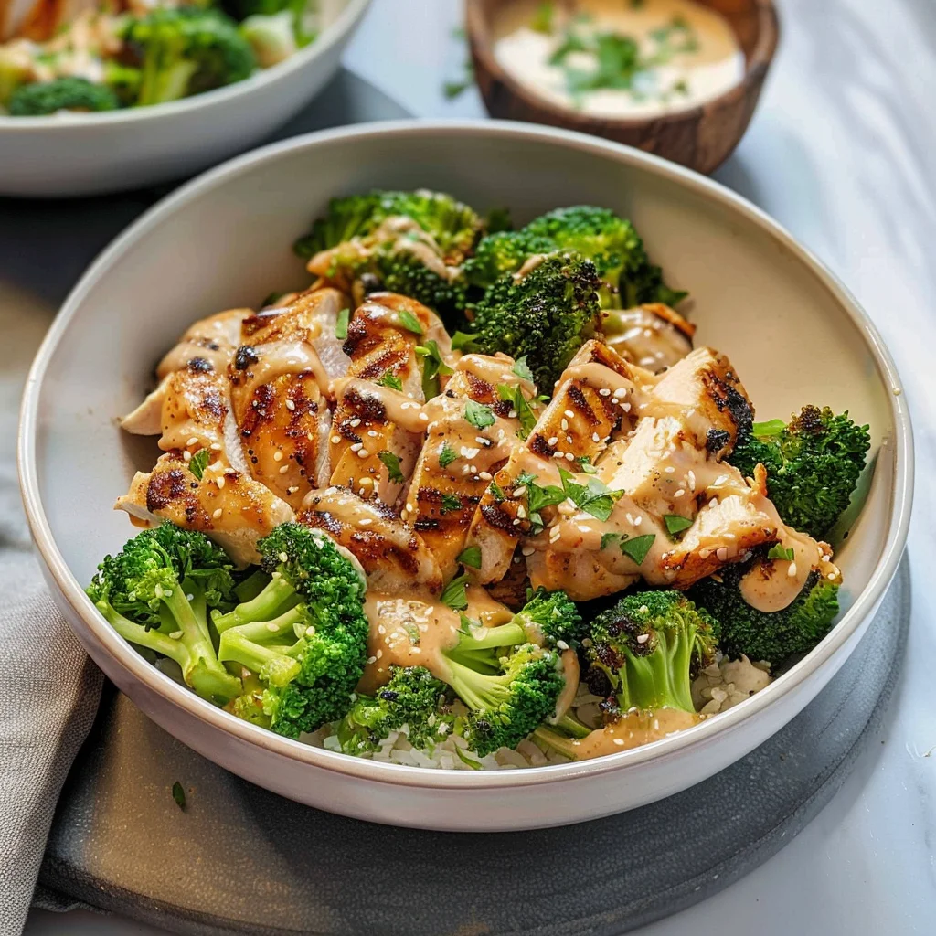 Grilled Chicken & Broccoli Bowls With Creamy Garlic Sauce Delight Your Taste Buds!