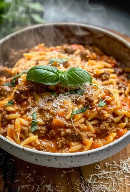 Ground Beef Orzo with Tomato Cream Sauce and Fresh Basil