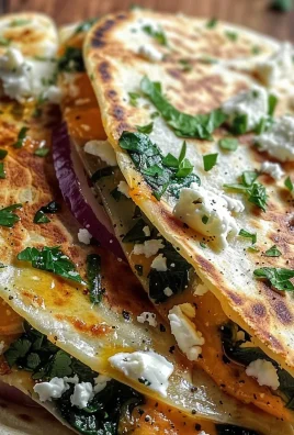 Mediterranean Quesadillas with Spinach Feta Mozzarella and Red Onion