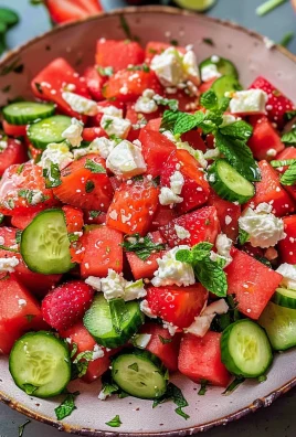 Watermelon Cucumber Salad with Strawberries and Feta
