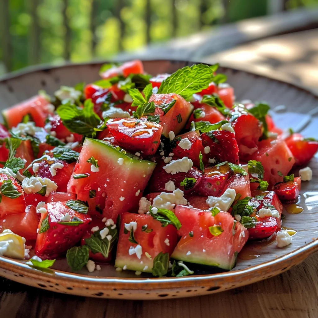 Watermelon Salad With Strawberries & Honey Lime Dressing