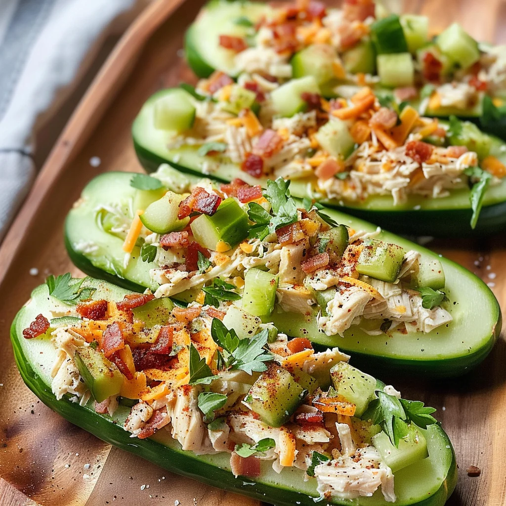 Bacon Ranch Chicken Salad Cucumber Boats