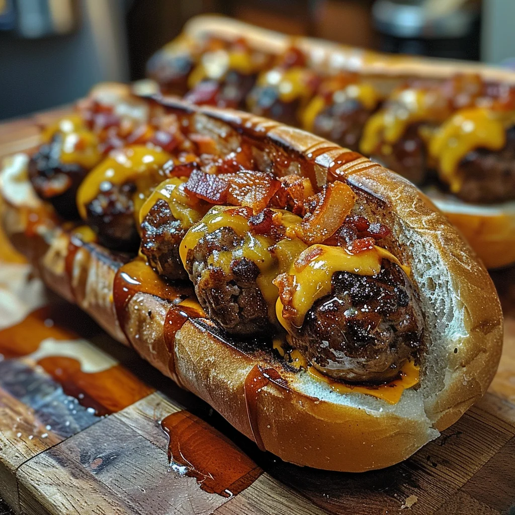 Bourbon BBQ Bacon Cheeseburger Meatball Subs Ready in 30 Minutes