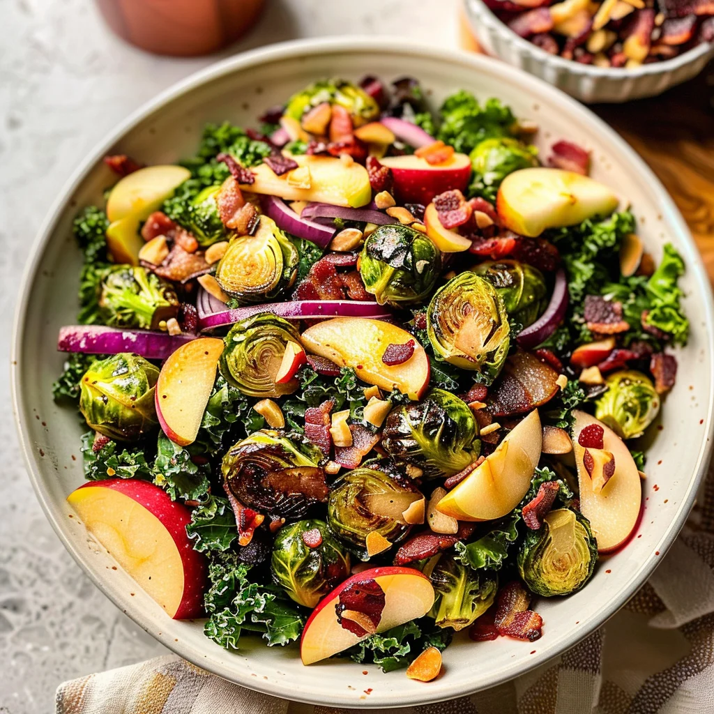 Brussels Sprout, Kale + Apple Salad with Sharp Cheddar + Bacon