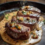 Cast Iron Bavette Steak with Whiskey Garlic Cream Sauce