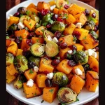 Cranberry-Glazed Roasted Butternut Squash, Brussels Sprouts, and Sweet Potato Salad