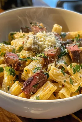 Garlic Butter Steak Tips with Cheesy Rigatoni