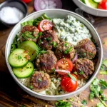 Greek Meatball Bowl with Tzatziki, Rice & Fresh Veggies