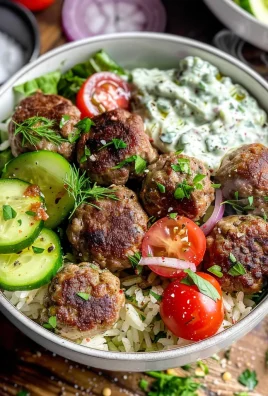 Greek Meatball Bowl with Tzatziki, Rice & Fresh Veggies
