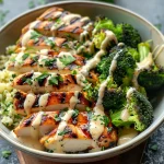 Grilled Chicken & Broccoli Bowls with Creamy Garlic Sauce