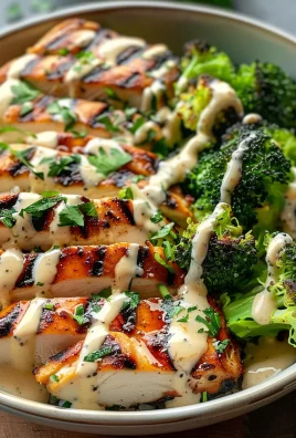 Grilled Chicken & Broccoli Bowls with Creamy Garlic Sauce