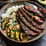 Grilled Steak Bowl with Creamy Sauce & Grilled Zucchini