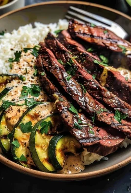 Grilled Steak Bowl with Creamy Sauce & Grilled Zucchini