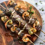 Grilled Steak and Shrimp Skewers with Garlic Butter