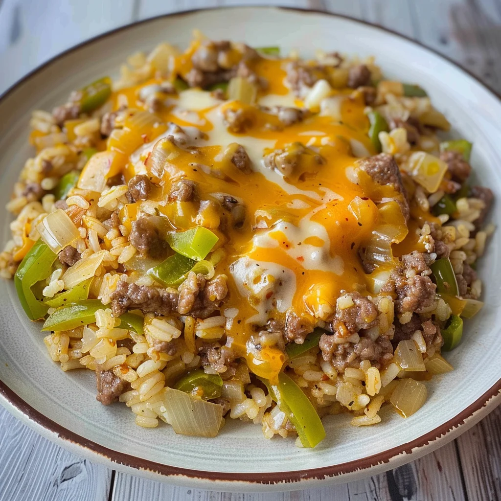 Instant Pot Philly Cheese Steak Ground Beef and Rice