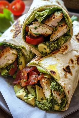 Pesto Chicken and Avocado Bacon Salad Wraps