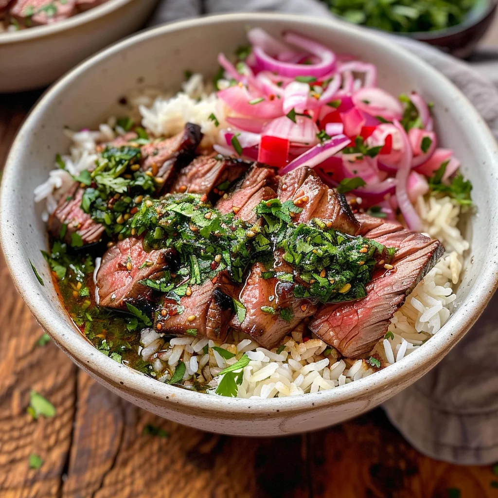 Skirt Steak Rice Bowls with Chimichurri Sauce