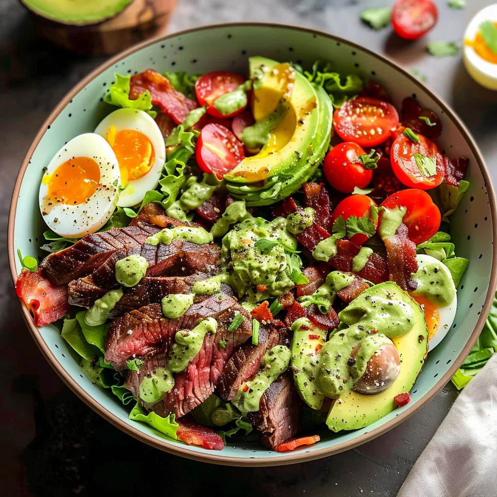 Steak Cobb Salad with Creamy Avocado Dressing {Whole30, Keto}