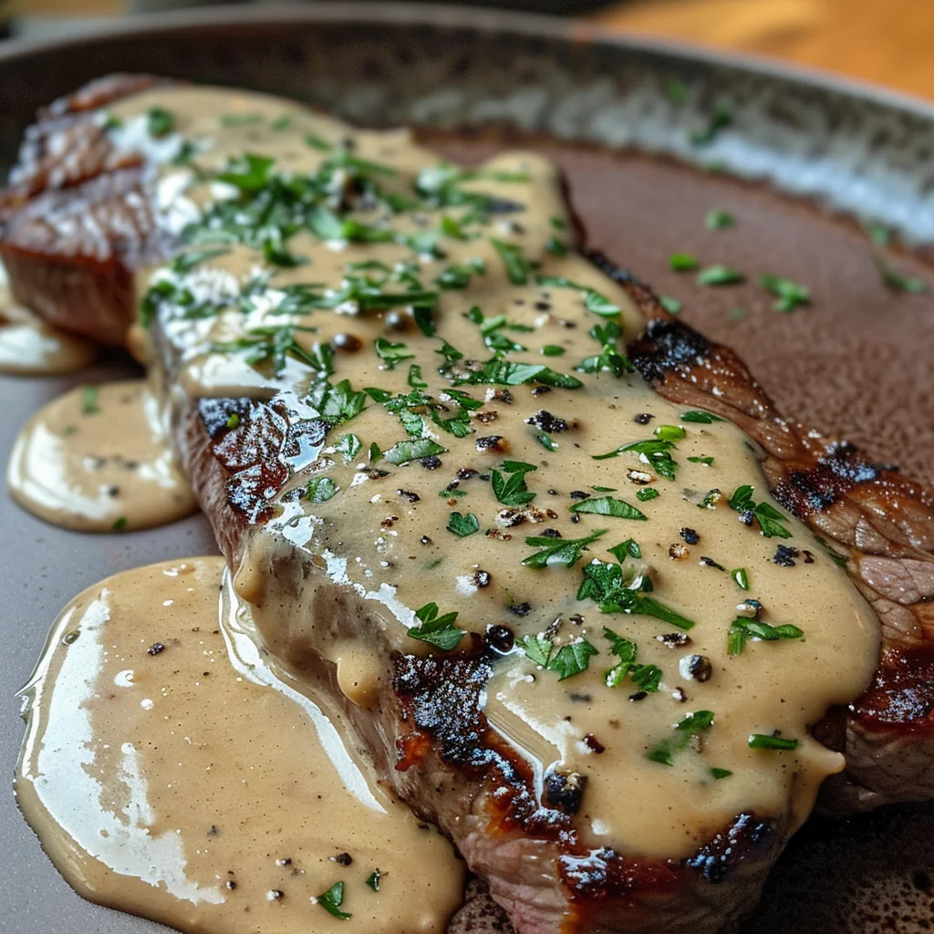Steak With Haunted Bourbon Garlic Cream Sauce