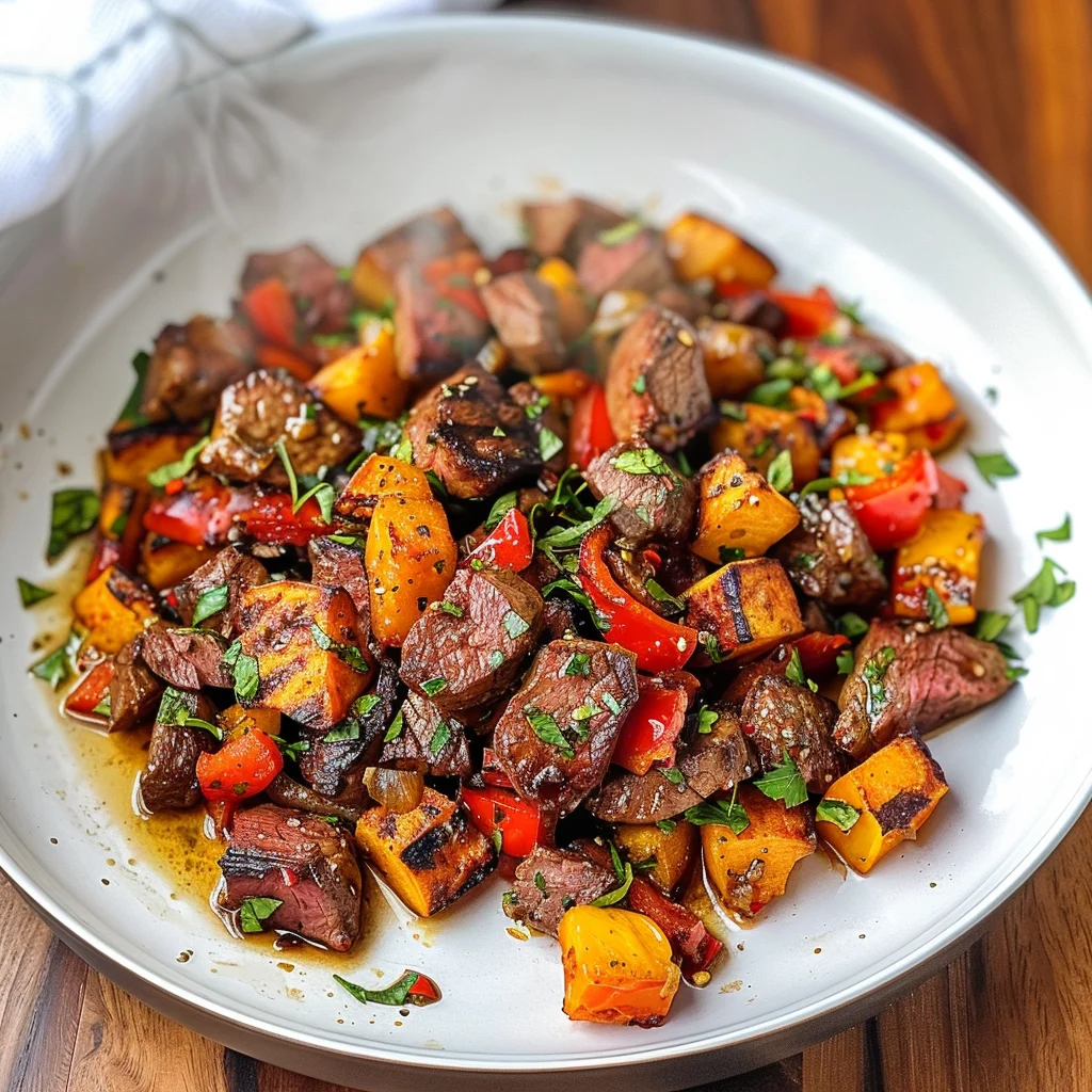 Whole30 Steak Bites with Sweet Potatoes and Peppers