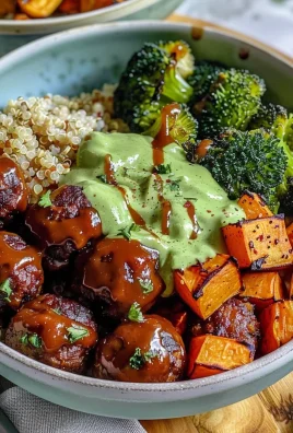 Barbecue Meatball Bowls with Avocado Goddess Sauce
