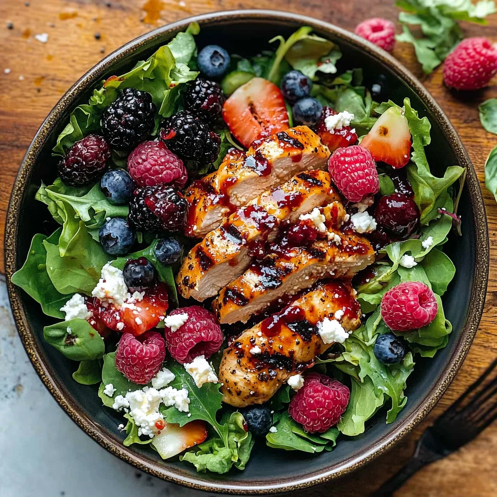 Grilled Berry Feta Chicken Salad with a Sweet Chipotle Dressing