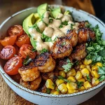 Grilled Shrimp Bowl with Avocado, Corn Salsa & Creamy Garlic Sauce: An Incredible 7-Ingredient Recipe