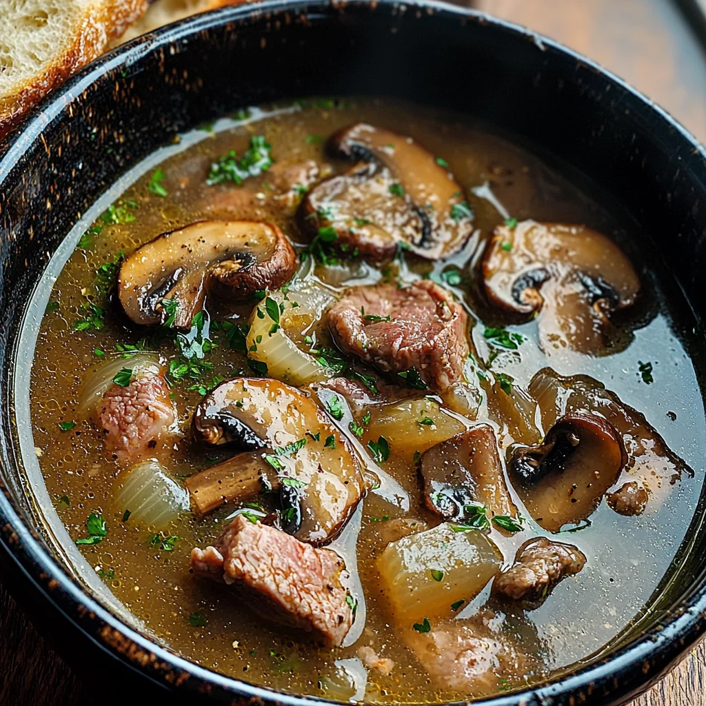 Steak and Ale Soup with Mushrooms